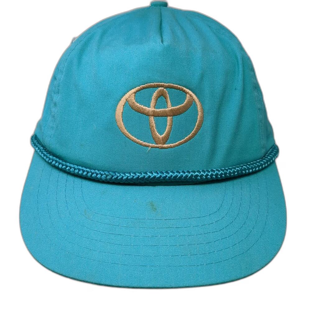 Designer Award Trucker Blue OS Hat Toyota Logo Rope Snapback Auto Car Vintage